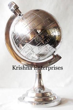 Nickel Desktop Globe - Nickel-Plated Brass, 8-12 Inch Diameter, Silver Conical Base | Decorative Collectible Nautical Office Decor
