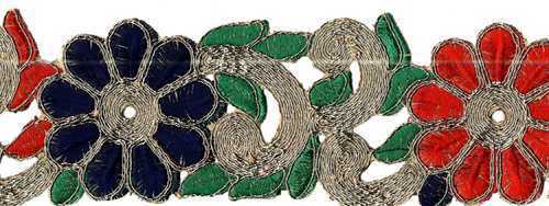 Decorative Cut Work Lace - Fabric, Variable Size, Navy | Intricate Design, Precise Cuts, Floral Pattern, Customizable