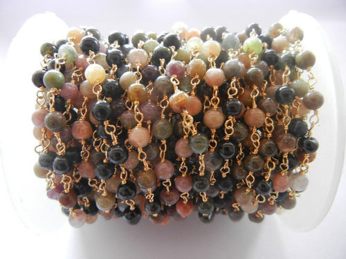 Gold Plated Sterling Silver Multi Tourmaline Gemstone Beaded Chain