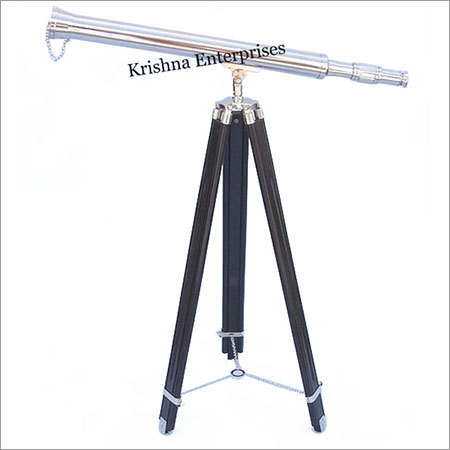 Single Barrel Telescope - Brass Nickel Plated, Silver Finish | Antique Nautical Style, Leather Sheathed, Tripod Stand