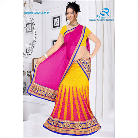 Expressive Yellow ane Pink Net & Georgette Lehenga Choli