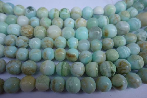 Green 9mm-10mm Peruvian Opal Plain Round Beads Single Strand 10 Inch