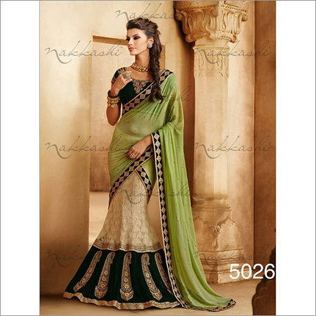 Cream green Wedding sarees