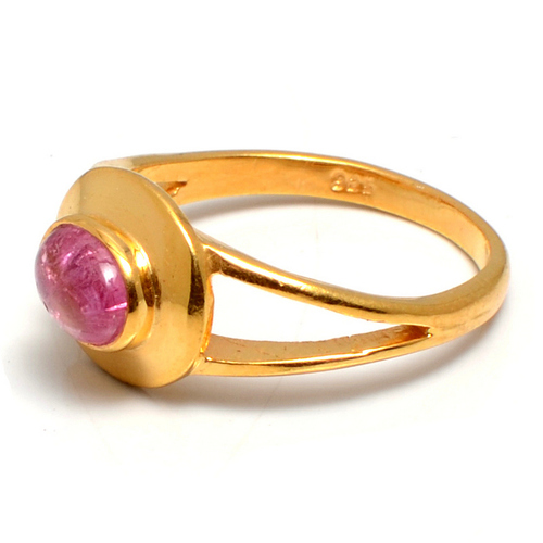 Tourmaline Vermeil Gold - Tourmaline Gemstone, 2 Micron Gold Plating | Cabochon Cut Ring, Certificate Included, 14 Days Return