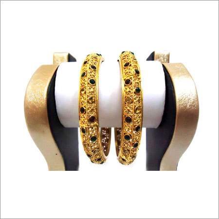 Designer Wedding Kangan - Copper & Brass, 2.4''-2.8'', Gold Finish | Elegant, Durable, Imitation Stone Bangles