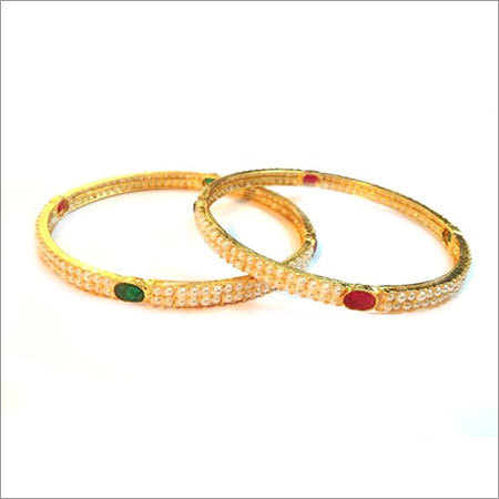 Fancy Kangan - Copper & Brass, 2.4''-2.8'' Gold Bangles With Ruby & Green Stones, Stylish Accessory