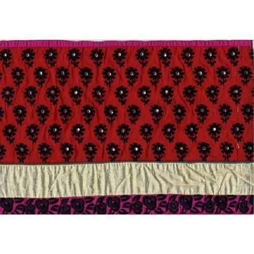 Hand Work Lace - Cotton Thread, 1 Meter x 10 cm, Red | Beaded, Intricate Floral Pattern, Durable, Elegant Handcrafted Design