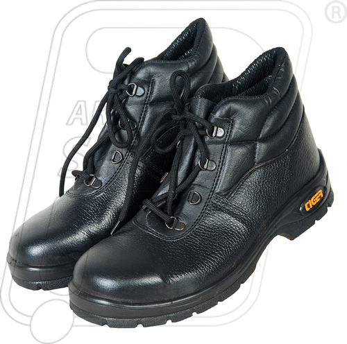 High Ankle Safety Shoes - Barton Grain Leather, Sizes 5-11, Black | Steel Toe, PU Sole, Removable Footbed, Anti-Rust D-Rings