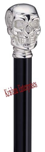 Born Walking Stick - Brass & Sheesham Wood, 91cm, Nickel Plated Handle with Skull Design, Handcrafted Gift