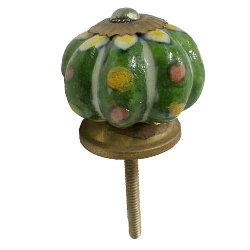 Ceramic Door Knobs - Durable Ceramic, Round Shape, Green Color | Hand-Built, Classical Style, Indoor Use, Floral Theme