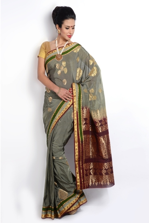 Silk Cotton Sarees - Silk Cotton Fabric, 5.5 Meters, Grey | Soft Texture, Breathable, Elegant Design, Durable, Comfortable, Stylish, Easy to Drape