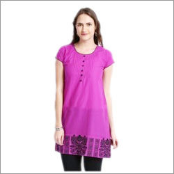 Women Kurti - Cotton, 28 Inches, Purple | Stylish Design, Comfortable Fit, Round Neck, Printed Pattern