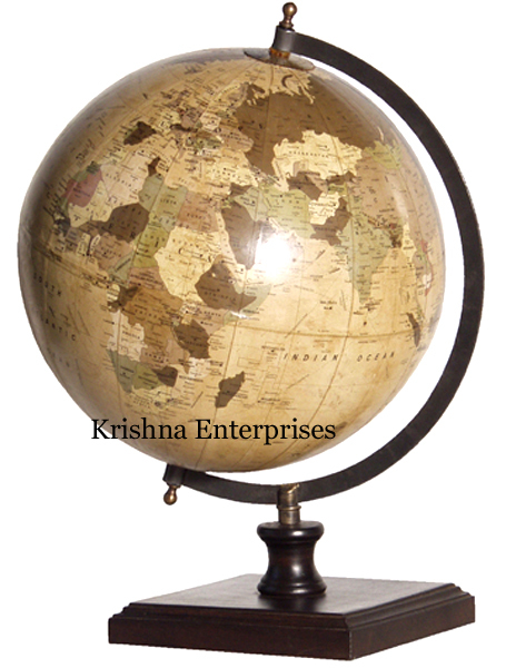 Nautical Desktop Globe - Rosewood 10-12 Inch Brown Square Base, Brass Stand, Antique Style Decorative Piece
