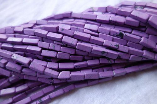 Emerald Cut 10 Strandx14 Inch Indian Turquoise Purple Lining  3X7Mm To 3X8Mm Plain Cube Beads Single Strand 