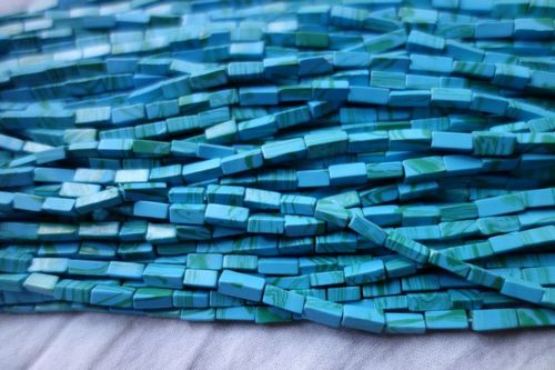 Turquoise 10 Strandx14 Inch Indian  Green Lining  3X5Mm To 3X9Mm Plain Cube Beads Single Strand 