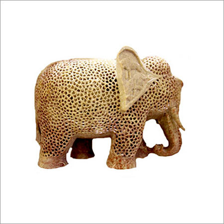 Hand Carved Jaali Soapstone Elephant Sculpture