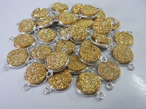 A Lot of 30 टुकड़ा Golden Druzy Gemstone Connector