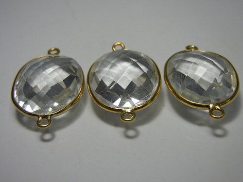 A lot of 30 टुकड़ा of Crystal Quartz Gold Plated Sterling Silver Gemstone Connectors