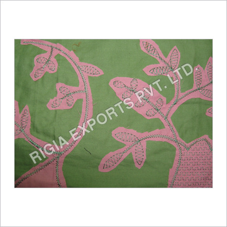 Pink & Green Cotton Embroidered Fabrics