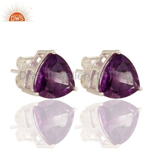 Natural Amethyst Birthstone Stud Earrings Jewelry Metal Purity: 925