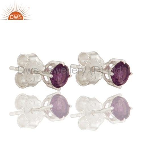 Amethyst Birthstone Stud Earrings - 925 Sterling Silver Elegant Purple Gemstone Jewelry with Customization Options