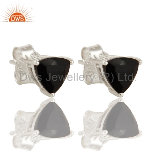 Black Onyx Gemstone 925 Silver Stud Earrings
