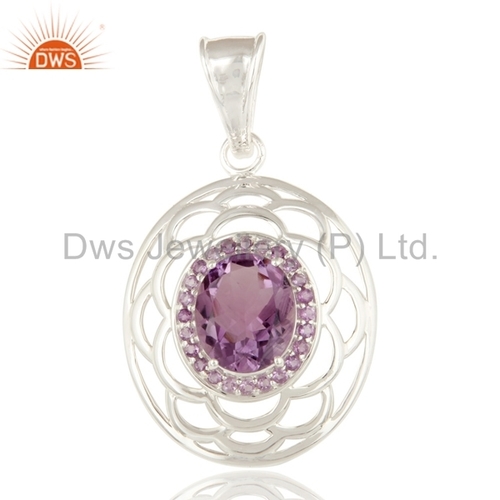 Purple Amethyst Birthstone 925 Silver Pendant
