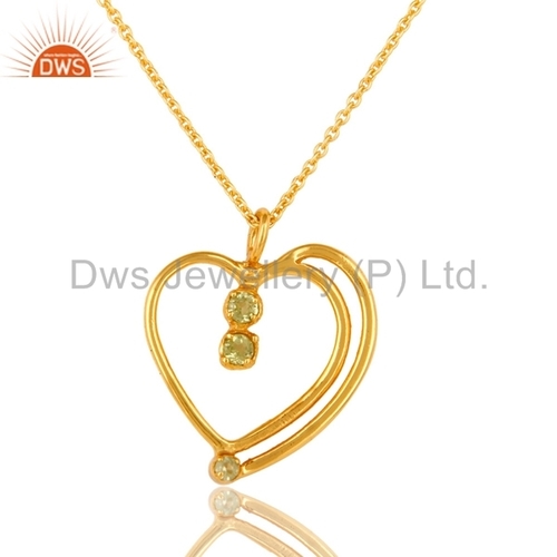 Peridot Silver Gold Plated Heart Pendant Jewelry Gender: Women