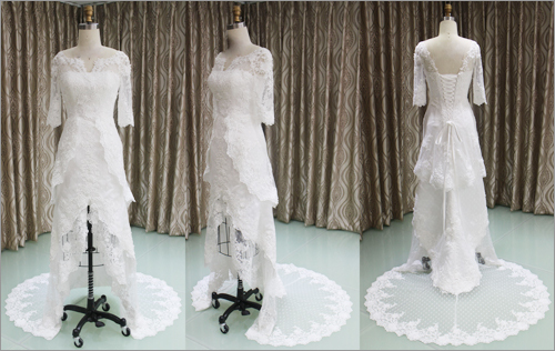 V-Neck Double Sleeves Bridal Gown 