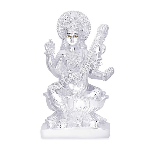 Silver Plated Saraswati Idol Height: 18  Centimeter (Cm)