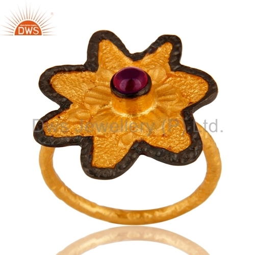 Gold Plated Sterling Silver Tourmaline Pink Ring