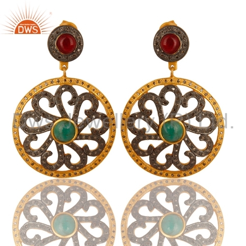 Round Brilliant Cut 925 Silver Emerald Pave Diamond Earring Jewelry
