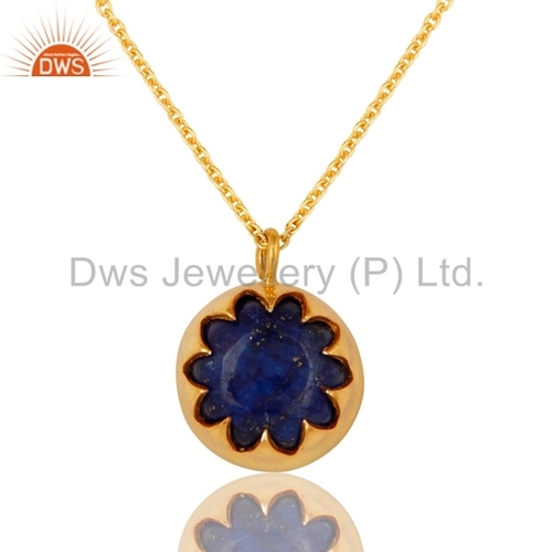 Gold Plated Silver Lapis Lazuli Pendant - Natural Gemstone, Designer Jewelry