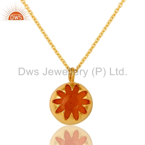 Designer Gold Plated Silver Peach Moonstone Gemstone Pendant