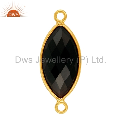 Gold Plated Black Onyx Gemstone Connectors
