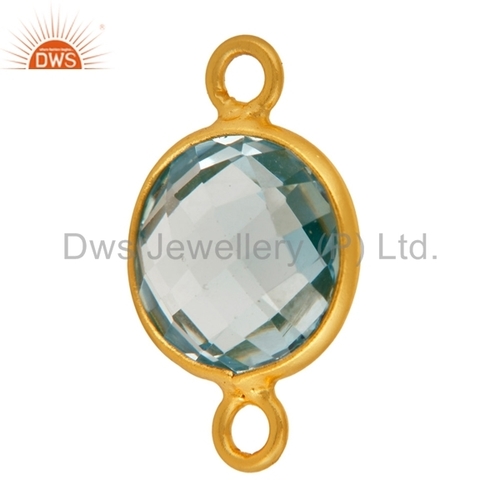 Blue Topaz Gold Plated Connectors - Gold, 8x6 mm, Blue | Double Loop, Elegant Design, Durable, Easy Assembly