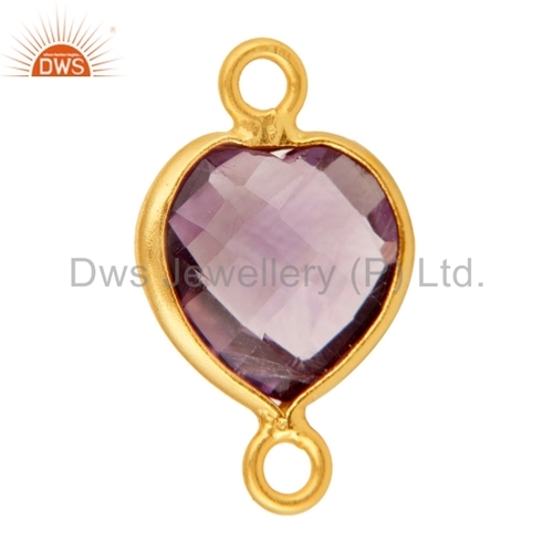 Amethyst Heart Shape Connector - Amethyst, Gold, 10x12 mm, Polished Finish | Elegant Design, Durable, Easy Attachment