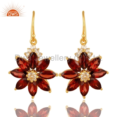 Garnet Gemstone Flower Earrings Jewelry