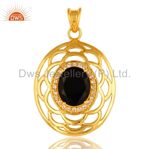 Gold Plated 925 Silver Black Onyx Pendant
