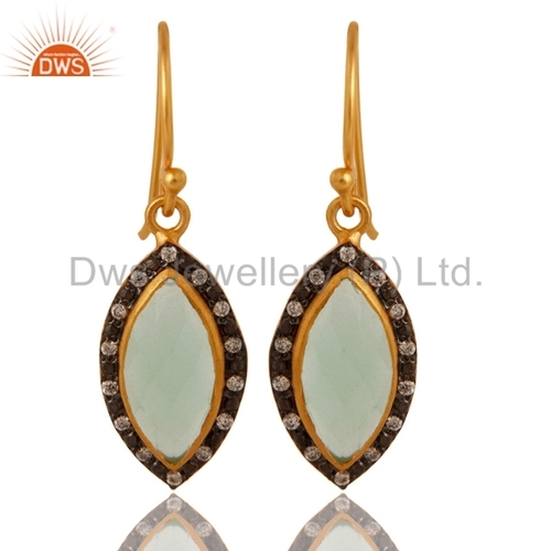 Aqua Blue Chalcedony Silver Earrings