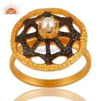 Gold Plated 925 Silver Pearl Ring