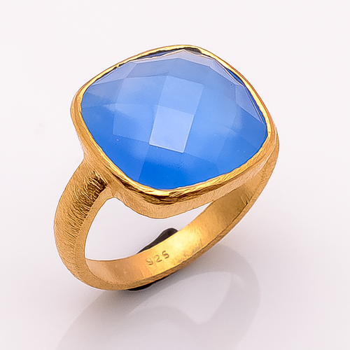 blue Chelcedony gemstone Ring  Vermeil Gold- 2 micron
