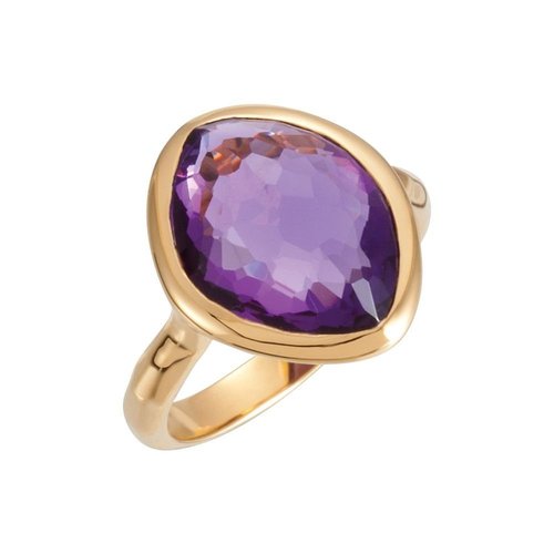 Amethyst Gemstone Ring - 18k Vermeil Gold, Size 7, Cabochon Cut | Elegant Design, Fine Craftsmanship, Certificate Included