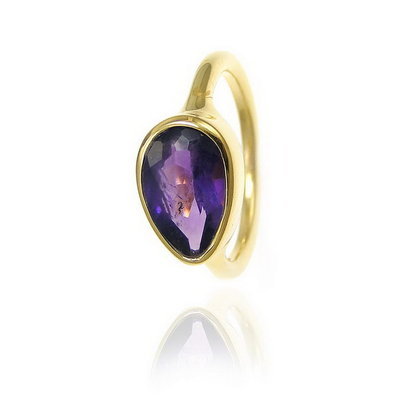 Amethyst Gemstone Ring - 18K Vermeil Gold, Size 6-8 | Elegant Design, Cabochon Cut, Fine Craftsmanship