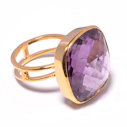 Amethyst Gemstone Ring- Vermeil Gold