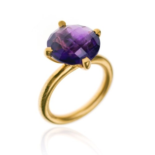 Amethyst Gemstone Ring- Vermeil Gold