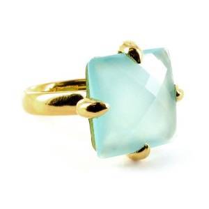 Aqua Chalcedony Gemstone Ring- Vermeil Gold