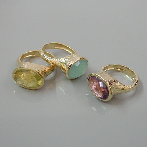 Citrine, Chalcedony & Amethyst Gemstone Ring- Vermeil Gold