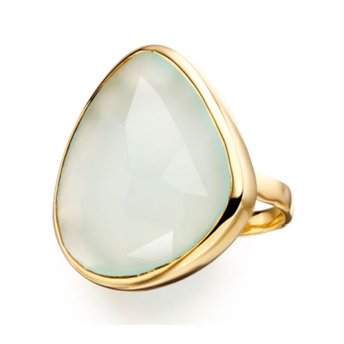 Aqua Chalcedony Gemstone Ring- Vermeil Gold