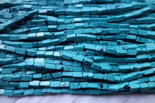 Blue 2 Strandx14 Inch Indian Turquoise Lining 3X7Mm To 3X8Mm Plain Cube Beads Single Strand 